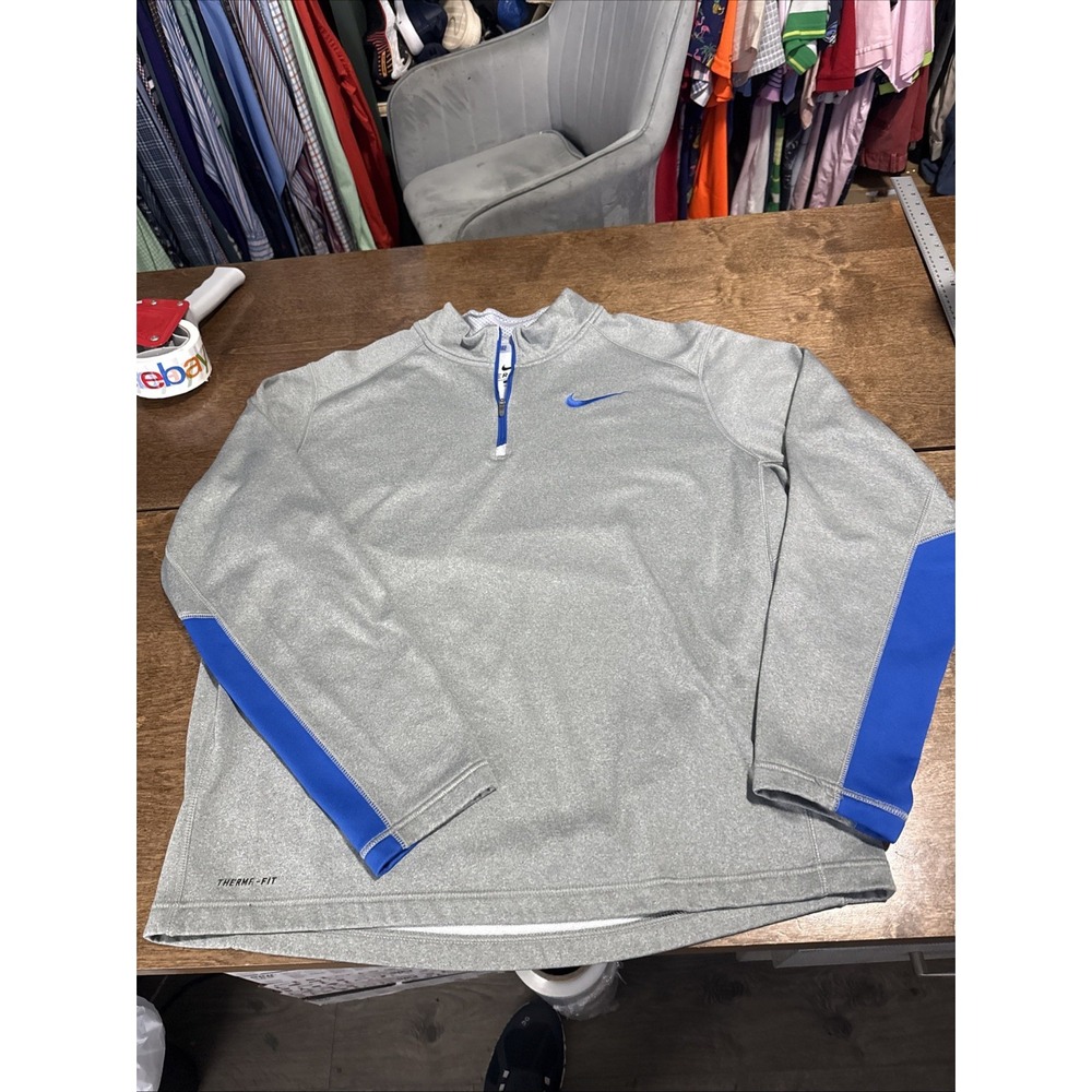 Nike Sweater Mens XL Activewear 1/4 Zip Mock Neck Therma Fit Pullover Grey